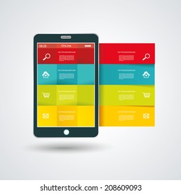 Touch screen smartphone with modern infographic with in the middle. 