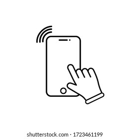 Touch screen smartphone sign icon. Hand pointer symbol or vibration, phone ringing on an isolated white background. EPS 10 vector