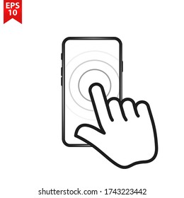 Icono de la señal del smartphone con pantalla táctil. Símbolo del puntero de mano. Diseño plano. EPS vectorial 10.