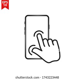 Icono de la señal del smartphone con pantalla táctil. Símbolo del puntero de mano. Diseño plano. EPS vectorial 10.