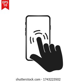 Icono de la señal del smartphone con pantalla táctil. Símbolo del puntero de mano. Diseño plano. EPS vectorial 10.