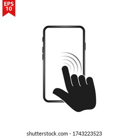 Icono de la señal del smartphone con pantalla táctil. Símbolo del puntero de mano. Diseño plano. EPS vectorial 10.