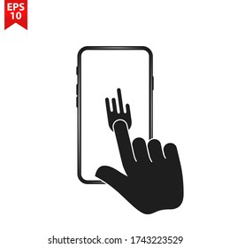 Icono de la señal del smartphone con pantalla táctil. Símbolo del puntero de mano. Diseño plano. EPS vectorial 10.