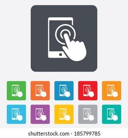 Touch screen smartphone sign icon. Hand pointer symbol. Rounded squares 11 buttons. Vector