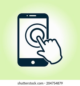Touch screen smartphone sign icon. Hand pointer symbol. Flat design style. Vector EPS 10.