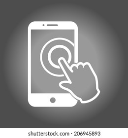 Touch screen smartphone sign icon. Hand pointer symbol. Flat design style. Vector EPS 10.
