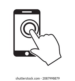 Icono de la señal del smartphone con pantalla táctil. Símbolo del puntero de mano