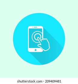 Touch screen smartphone sign icon. Hand pointer symbol. Flat design style. Vector EPS 10.