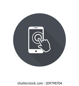 Touch screen smartphone sign icon. Hand pointer symbol. Flat design style. Vector EPS 10.