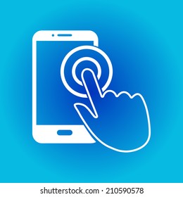 Touch screen smartphone sign icon. Hand pointer symbol. Flat design style. Vector EPS 10.