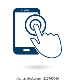 Touch screen smartphone sign icon. Hand pointer symbol. Flat design style. Vector EPS 10.
