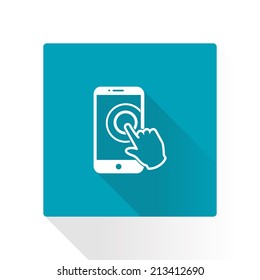 Touch screen smartphone sign icon. Hand pointer symbol. Flat design style. Vector EPS 10.