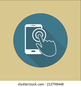 Touch screen smartphone sign icon. Hand pointer symbol. Flat design style. Vector EPS 10.