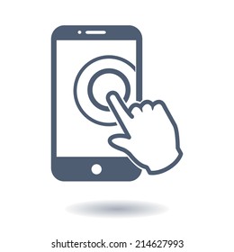 Touch screen smartphone sign icon. Hand pointer symbol. Flat design style. Vector EPS 10.