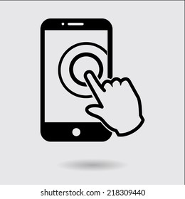 Touch screen smartphone sign icon. Hand pointer symbol. Flat design style. Vector EPS 10.