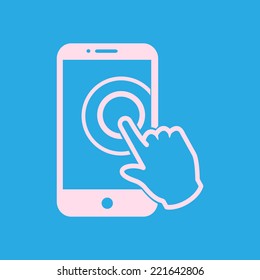 Touch screen smartphone sign icon. Hand pointer symbol. Flat design style. Vector EPS 10.