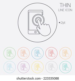 Touch screen smartphone sign icon. Hand pointer symbol. Thin line circle web icons with outline. Vector