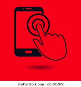 Touch screen smartphone sign icon. Hand pointer symbol. Flat design style. Vector EPS 10.