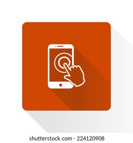 Touch screen smartphone sign icon. Hand pointer symbol. Flat design style. Vector EPS 10.