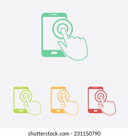 Touch screen smartphone sign icon. Hand pointer symbol. Flat design style. Vector EPS 10.