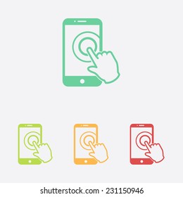Touch screen smartphone sign icon. Hand pointer symbol. Flat design style. Vector EPS 10.