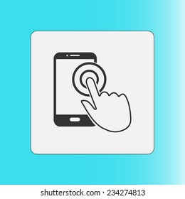 Touch screen smartphone sign icon. Hand pointer symbol. Flat design style. Vector EPS 10.