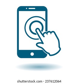 Touch screen smartphone sign icon. Hand pointer symbol. Flat design style. Vector EPS 10.