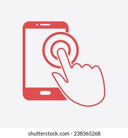 Touch screen smartphone sign icon. Hand pointer symbol. Flat design style. Vector EPS 10.