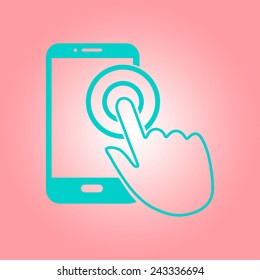 Touch screen smartphone sign icon. Hand pointer symbol. Flat design style. Vector EPS 10.