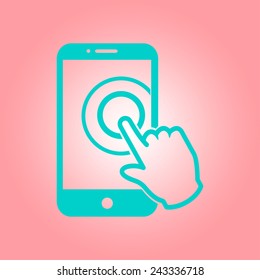 Touch screen smartphone sign icon. Hand pointer symbol. Flat design style. Vector EPS 10.