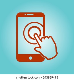 Touch screen smartphone sign icon. Hand pointer symbol. Flat design style. Vector EPS 10.