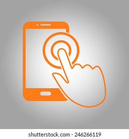 Touch screen smartphone sign icon. Hand pointer symbol. Flat design style. Vector EPS 10.