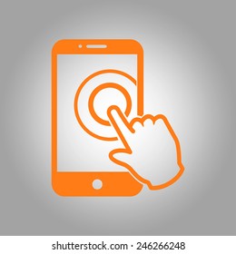 Touch screen smartphone sign icon. Hand pointer symbol. Flat design style. Vector EPS 10.