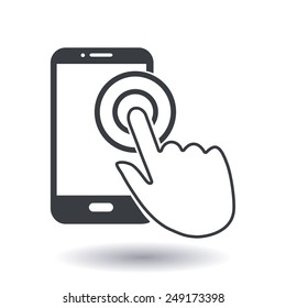 Touch screen smartphone sign icon. Hand pointer symbol. Flat design style. Vector EPS 10.
