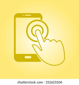 Touch screen smartphone sign icon. Hand pointer symbol. Flat design style. Vector EPS 10.
