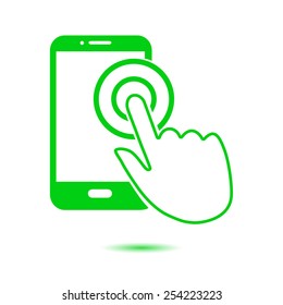 Touch screen smartphone sign icon. Hand pointer symbol. Flat design style. Vector EPS 10.