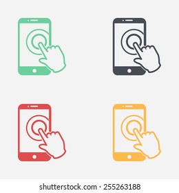 Touch screen smartphone sign icon. Hand pointer symbol. Flat design style. Vector EPS 10.