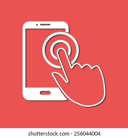 Touch screen smartphone sign icon. Hand pointer symbol. Flat design style. 