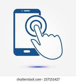 Touch screen smartphone sign icon. Hand pointer symbol. Flat design style. Vector EPS 10.