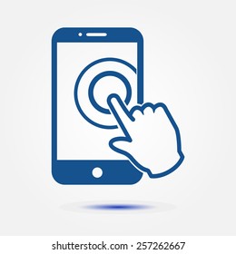 Touch Screen Smartphone Sign Icon. Hand Pointer Symbol. Flat Design Style. Vector EPS 10.