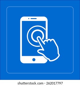 Touch screen smartphone sign icon. Hand pointer symbol. Flat design style. Vector EPS 10.