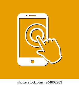 Touch screen smartphone sign icon. Hand pointer symbol. Flat design style. Vector EPS 10.