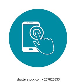 Touch screen smartphone sign icon. Hand pointer symbol. Flat design style. Vector EPS 10.