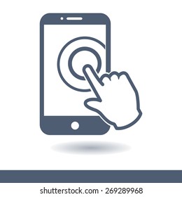 Touch screen smartphone sign icon. Hand pointer symbol. Flat design style. Vector EPS 10.