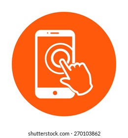 Touch screen smartphone sign icon. Hand pointer symbol. Flat design style. Vector EPS 10.