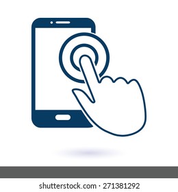 Touch screen smartphone sign icon. Hand pointer symbol. Flat design style. Vector EPS 10.
