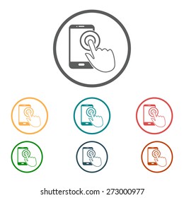 Touch screen smartphone sign icon. Hand pointer symbol. Flat design style. Vector EPS 10.