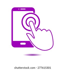 Touch screen smartphone sign icon. Hand pointer symbol. Flat design style. Vector EPS 10.