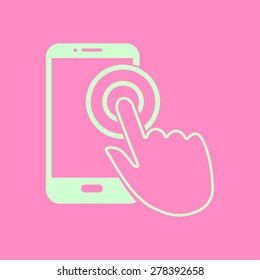 Touch screen smartphone sign icon. Hand pointer symbol. Flat design style. Vector EPS 10.