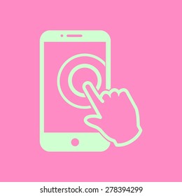 Touch screen smartphone sign icon. Hand pointer symbol. Flat design style. Vector EPS 10.